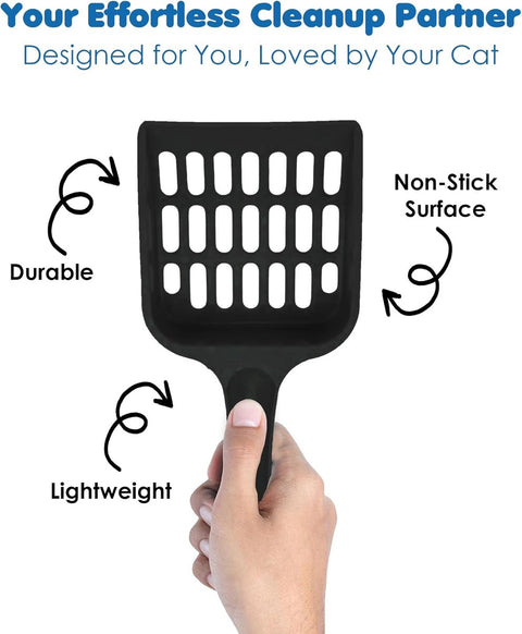 Cat Pellet Scoop (2 Pieces) - Cat Litter Scoop - Black Sieve and Poop Cleaner - Poop Scoop - Pet Litter Box Maintenance - Plastic Shovel - Kitten Scoop for Pine Pellets - Handy Hanging Hole for Quick Storage - 8x3.5inch
