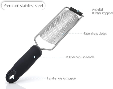 Zester - Lemon grater - Cheese grater - Ginger grater - Garlic grater - Long hand grater - Grater - Wide grater - for citrus fruits, cheese, ginger and dried cheese - 31*6.5 cm - black
