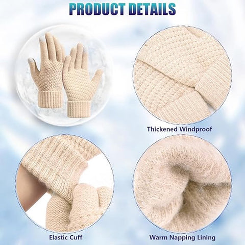 Winter Gloves - 2 Pairs Touchscreen Winter Gloves - Thermal Winter Gloves - Women's Winter Gloves - Mittens - Touch Tip Gloves for Cold Weather - Warm - Women's - One Size - Black and Beige