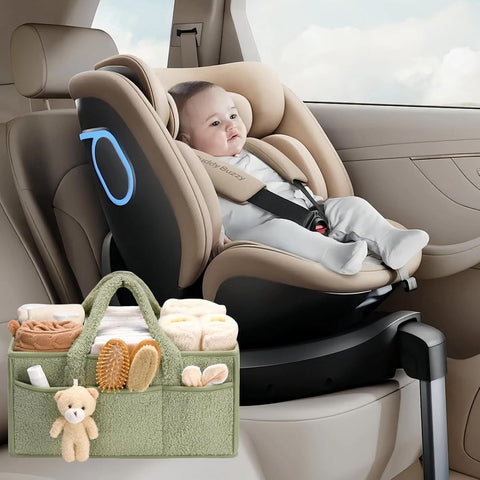 Baby storage basket - portable baby storage basket - felt baby storage - removable compartment - perfect for newborn essentials, storage, and diaper changing - Light green
