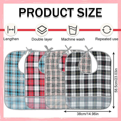 pieces - 58.5*38 cm - Adult bibs - Bib - Waterproof adult bibs - Reusable bibs - Checked bib - with crumb catcher - washable - red, blue, khaki, black