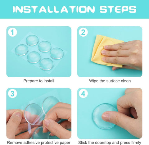 Transparent Door Stoppers - 12 Pieces - Wall-Mounted Door Handle Stop - Bumpers - Transparent Self-Adhesive Silicone Door Stops - Door Buffers - Transparent Shock Absorbers - Powerful Door Stop - For Cabinet Doors, Kitchen, Bathroom, Office
