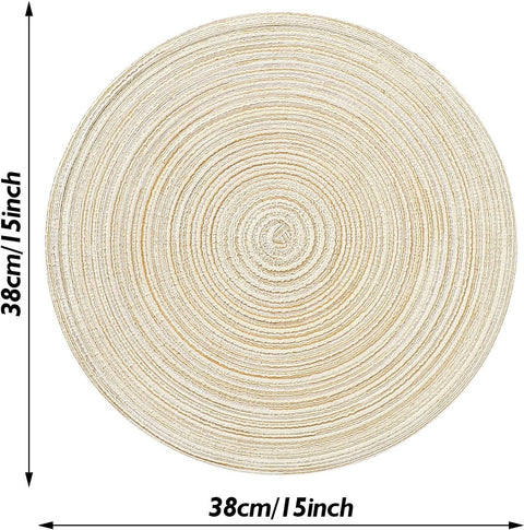 6 pieces - Table mats - Placemats - Round placemats - washable cotton placemats - round braided placemats - Round table mats - Woven placemats - Round placemats - beige - 38*38 cm