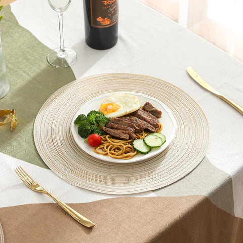6 pieces - Table mats - Placemats - Round placemats - washable cotton placemats - round braided placemats - Round table mats - Woven placemats - Round placemats - beige - 38*38 cm