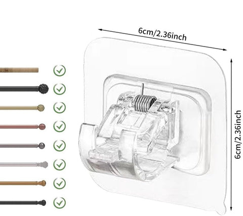 6 pieces - Curtain rod hook - 6*6 cm - drill-free curtain holders - self-adhesive curtain rod holders - drill-free curtain hooks - curtain accessories - for curtain rods, towel racks, bathrooms, kitchens - transparent