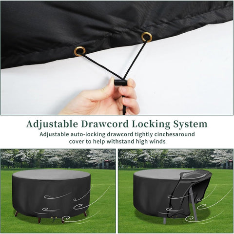 Round Cover - Waterproof - Large Round Garden Table Cover - Windproof - Anti-UV - Tough - Oxford 420D, Round Table Cover - for Garden Furniture - Black - Diameter 130 x 71 cm
