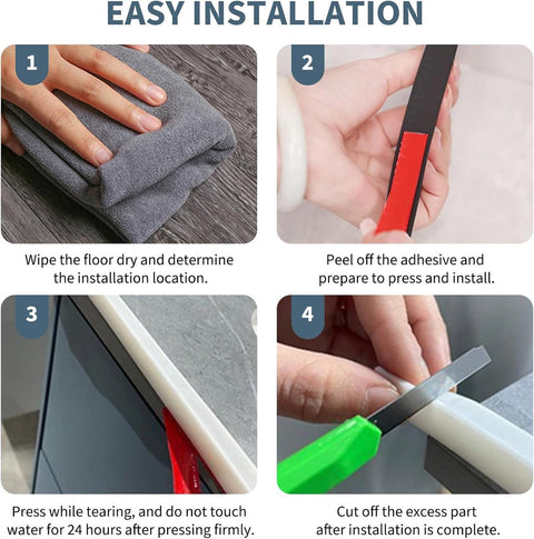 300 cm silicone anti-overflow shower barrier - Shower thresholds - water dam shower sticker - shower threshold bar - dry and wet separation - folding shower door seal and waterproof retention system - Sanitary Water Stopper - Black