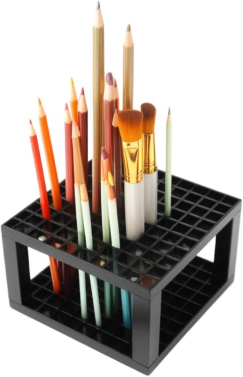 96-hole - Pen tray - Pen holder - Pencil holder - Brush holder - Plastic desk organizer stand - Makeup brush holder - Art supplies - Organizer - Modeling tools - for pencils, art brushes, pens, paintbrushes, office - black