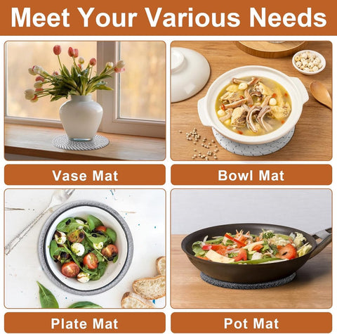 5 pieces - Coasters - 18 cm - Round Coasters - Heat-resistant coaster - Pot coasters - Vase mat - Table accessories - for hot dishes, pots and pans - for kitchen, furniture, countertops and table coasters - grey