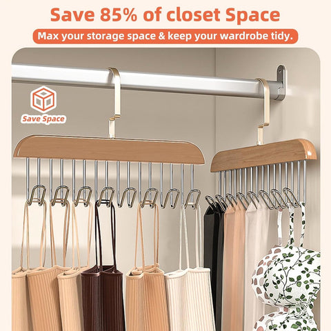 2 pieces - Clothes hanger - belt holders - scarf rack - bra holders - tie hangers for the closet - wooden bra hangers - with 8 hooks - 360° rotatable tank top hangers - closet accessory - for the closet - for belt, tie, tank top, bra, scarf - 28 cm