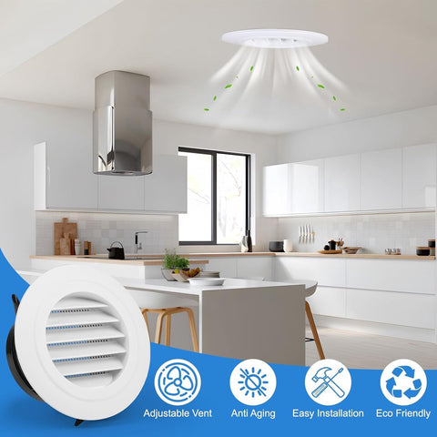 Ventilation grille - Round ventilation grille - Air grille - Louvered grille - plastic ventilation grille - 100 mm - ABS ventilation grille opening - for extractor fan - white