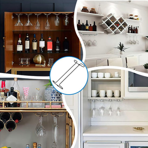 Wine glass holder - Glass hooks for shelf - Iron glass holder for glasses - Wall display holder - Hanging glass holders - Metal hanging glass holder - Display rack - hooks - for bars, wine cabinets, cupboards, kitchens, restaurants - 26*11.5 cm - black