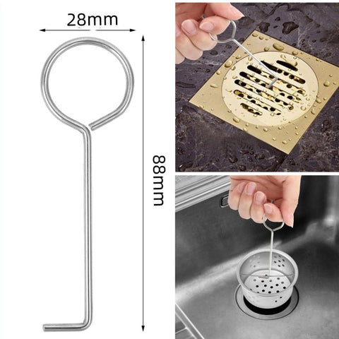 pieces - Drain Wrench - Drain Hook - Lifting Hook - Hook - Stainless Steel Drain - Drain Wrench Hook - Removal Tool - for Shower Drains, Drain Grate, Drain Hair Catcher, Daily Cleaning - 88*28 mm - Silver