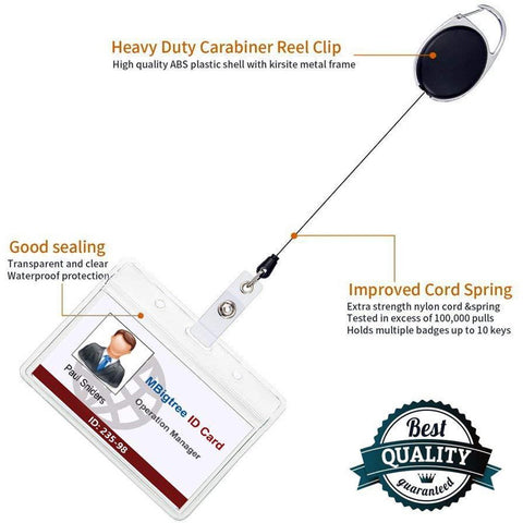 2 Pieces Heavy Duty Retractable Badge Holder - Extendable Keychains - D-Clip - with Carabiner - Waist Clip Drawstring - Badge Holder Drawstring - Retractable Reel ID Badge Card Holder - Vertical - Card Holder Drawstring - Clip ID Holder - Black/Silver