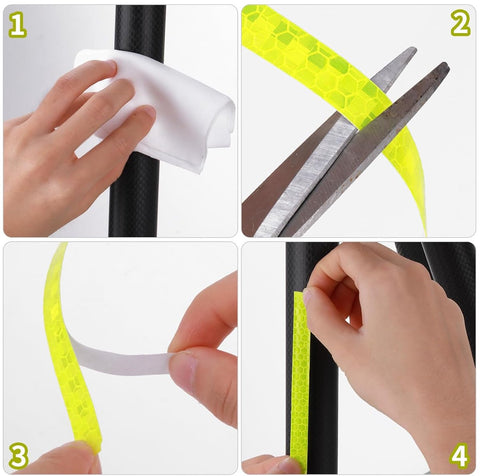 4 rolls - 1cm * 8m - Reflective tape - self-adhesive safety markings - reflective strips - reflective stickers - warning tape - for visibility - for vehicles and outdoor helmets - white, yellow, red, blue