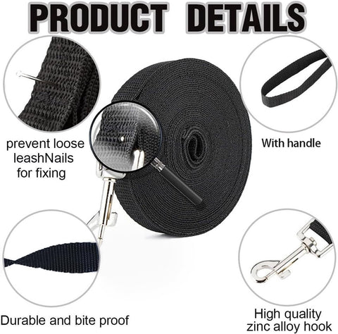 5m*2cm - Dog Leash - Dog Training Leash - Pet Leash - Waterproof - With wrist strap and 360° carabiner - long leash - leash - robust - Pet Supplies - for medium and large dogs - for obedience training - black