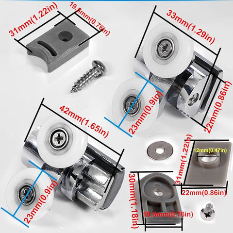Double zinc alloy shower door roller - set of 4 - suitable for glass