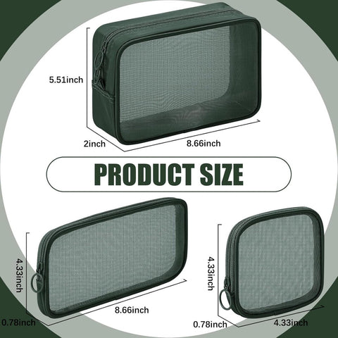 pieces - Cosmetic bag - Travel toiletry bag - Storage bag - mesh cosmetic bag - travel bag with zipper - mini makeup bag - for daily accessories - for travel and daily use - small, large, medium - olive green