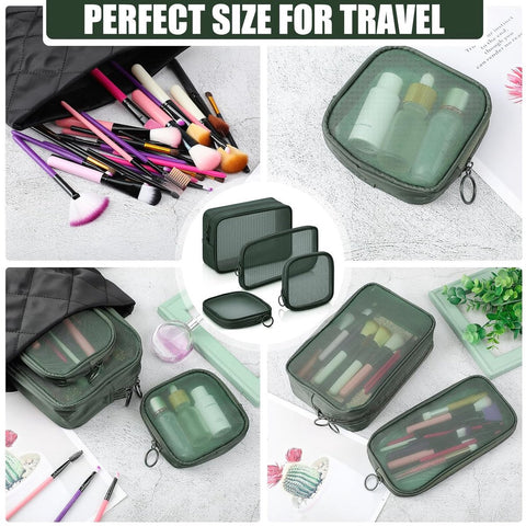 pieces - Cosmetic bag - Travel toiletry bag - Storage bag - mesh cosmetic bag - travel bag with zipper - mini makeup bag - for daily accessories - for travel and daily use - small, large, medium - olive green