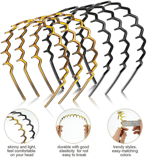 Pieces Zigzag Headbands - Women's Hairbands - for thick curly hair - plastic shark tooth combs - Hair Accessories - sawtooth headbands - plastic wavy tooth headbands - for men and women - black, brown