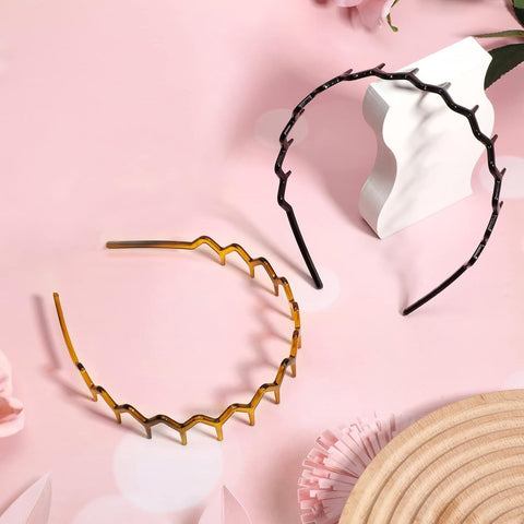 Pieces Zigzag Headbands - Women's Hairbands - for thick curly hair - plastic shark tooth combs - Hair Accessories - sawtooth headbands - plastic wavy tooth headbands - for men and women - black, brown