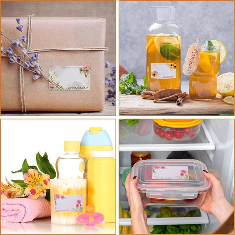 Self-adhesive jam labels - 500 pieces - 3x5 cm - easy-to-remove adhesive food labels - with floral pattern - for refrigerator, kitchen containers, and bottles