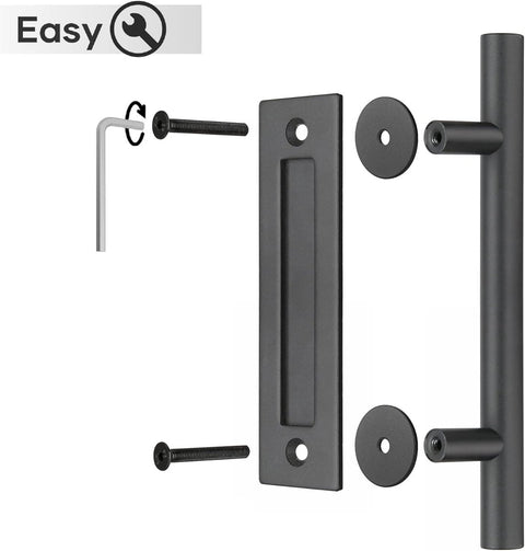 30 cm - Sliding Door Handle - Door Knob - Garage Handle - Sliding Door Knob Set - Barn Door Handles - Heavy Duty - With Screws - For Garage Door Cabinet - Black