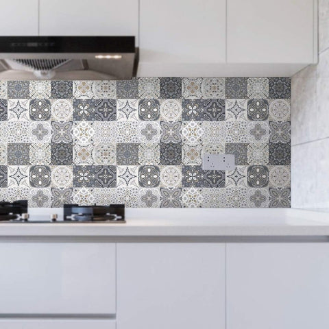 24 Pieces PVC Mosaic Tile Sticker - 10x10 cm - Adhesive Tiles - Moroccan Wall Tile - Waterproof Wallpaper - Decorative Film Furniture Film - Self-Adhesive Tiles - for Kitchen, Cabinet, Furniture, Table - Decorative Sticker Tiles - Adhesive Film Tile Stick