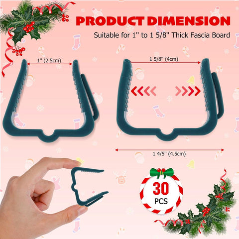 30 pieces - Christmas lighting clips - Light clips - Plastic clips - Lighting hooks - Party lighting clamps - festive string lights clips - hooks - for party decoration, gutter, fencing, roof edge - 49*42*13.7 mm - green