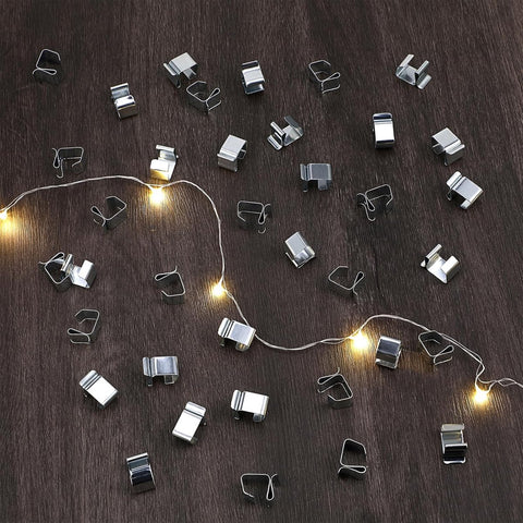 50 pieces - Christmas Lighting Gutter Hooks - Light Hose Clamps - Christmas Lighting Clips - Weatherproof Metal Gutter Clamp - Festive Lighting Clamps - Cable Clips - Christmas Decoration Hooks - for Christmas and Halloween Seasonal Cord - Silver - 20*14