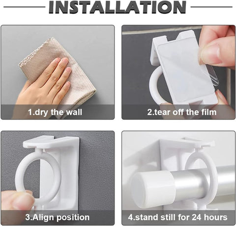 8 pieces - Curtain Rod Bracket - self-adhesive curtain rod holder - 360 degree rotatable mounting brackets - for curtain rods - no drilling required - for bathroom, bedroom, kitchen, hotel - white - 4*5 cm