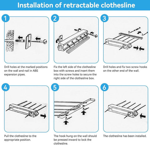 Extendable clothesline - Retractable clothesline - 5 lines of 3.75 m each - Roll-up clothesline - Clothesline - Wall clothesline - Foldable drying rack - Drying rack - Indoor drying rack - White