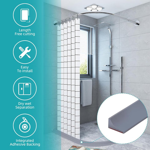 200*2*1.2 cm - Water-repellent strip - shower threshold - bendable waterproof strip - shower seal - kitchen accessories - bathroom accessories - for glass walls, shower floors, kitchen countertops - grey