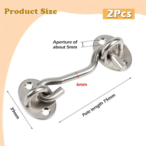 2 pieces - Wind hook - 3 inch - Wind hooks - Door hinges - Door bolt - Hinge - barn door hook - hook and eye bolt - cabin hooks and eye bolt - swivel window hook - door hooks - lock - for sliding door, bedroom, bathroom - 75*39 mm - silver