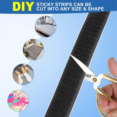20 mm*10 m - Velcro - self-adhesive tape - reusable tape - nylon fastening strip - strong adhesive strips - with strong adhesive on the back - for sewing, crafting and DIY applications - Indoor and outdoor use - black