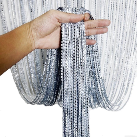 99*199 cm - Fly curtain - Screen door - Door curtain - Window decoration - with tassels - wardrobe curtain - door cord - curtains - mosquito net - for doorway, interior decoration - silver