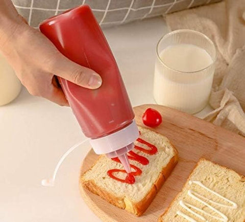Dispensing bottle - 2 pieces - Squeeze bottle - 300 ml - sauce bottle - Squeeze Squirt Seasoning Bottles with Cap - sauce bottles - Transparent Plastic - for Ketchup Salad dressing Mustard Olive oil - Squeeze seasoning bottles - Garnish bottle - Transpare
