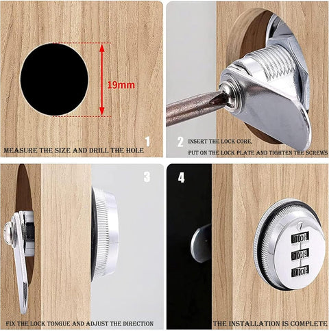 2 pieces - Combination lock - 62*38 mm - Suitable for panel thicknesses of 15-25 mm - Cabinet locks - Drawer locks - secure drawer mailbox cabinet code lock - for cabinet drawer mailbox - black