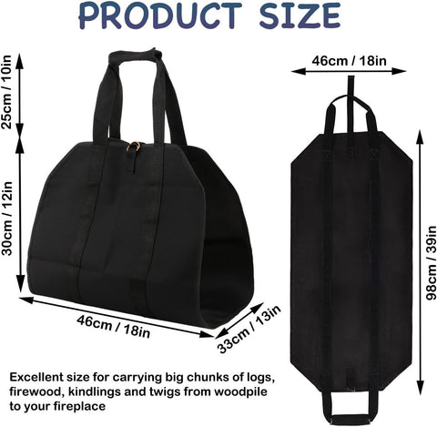 Firewood bag - Firewood sack - Firewood bag - Firewood carrying bag - Firewood carrying bag - Outdoor camping wood bag - large waterproof carrying bag - with non-slip handles - storage bag - firewood storage - for wood stoves and camping - 46*98 cm - blac