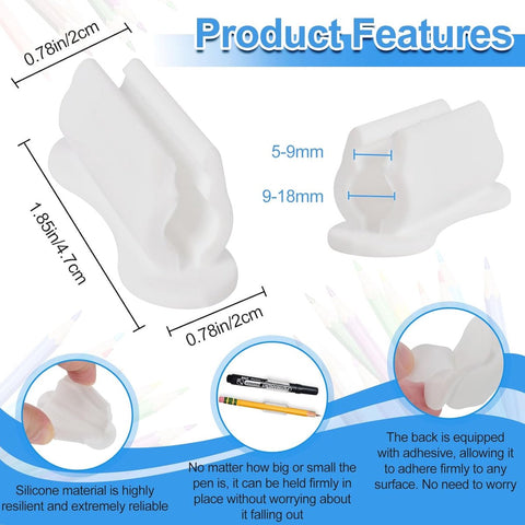 22 pieces - pen holder - pen holder for desk - self-adhesive silicone pen holder - for clipboard mounting in classroom - highlighter holder - pencil holder - for desk, classroom, office accessories - white - 2*4.7 cm