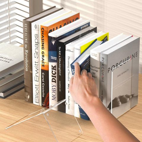 4 Pieces Bookends - bookends - Transparent Book Stand - Book Holder - Shelf Organizer - Book Support - Bookshelf - Magazine Holder Book Support - Reading Tray - Magazine Rack - for library, office, school - Transparent