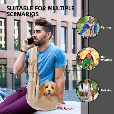 Dog carrier bag - reversible puppy carrier bag - pet bag - cat backpack - dog and cat carrier bag - with storage compartment - shoulder bag - hands-free dog carrier bag - for small dogs and cats - Khaki