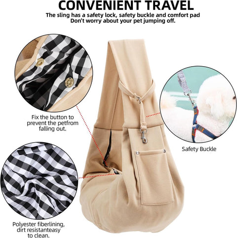 Dog carrier bag - reversible puppy carrier bag - pet bag - cat backpack - dog and cat carrier bag - with storage compartment - shoulder bag - hands-free dog carrier bag - for small dogs and cats - Khaki