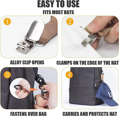 4 Travel Hat Clips - Dust Clips - Hands-Free Hat Holder - Outdoor Bag Accessories - Elastic Hat Clip - For Travel Bags, Backpacks, Wallets, Luggage Bags - Prevent Loss