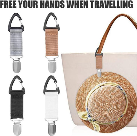 4 Travel Hat Clips - Dust Clips - Hands-Free Hat Holder - Outdoor Bag Accessories - Elastic Hat Clip - For Travel Bags, Backpacks, Wallets, Luggage Bags - Prevent Loss