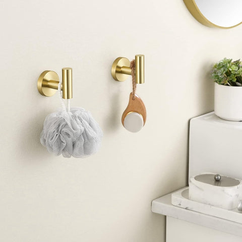 2-pack self-adhesive hooks - Door hooks - Clothes hooks - Bathroom hooks - Wall hooks - Towel hooks - Hook holders - No drilling required - Self-adhesive - SUS 304 - Suitable for home, office, bathroom and kitchen - Gold