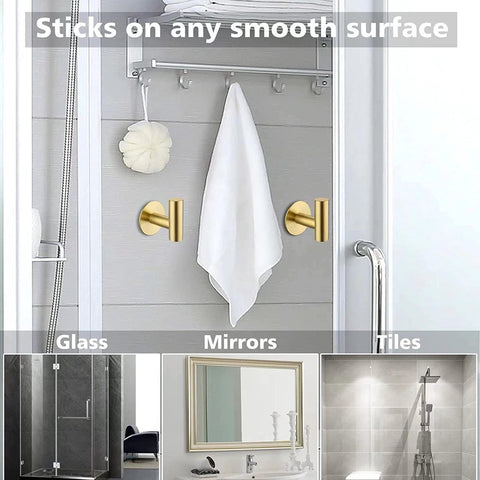2-pack self-adhesive hooks - Door hooks - Clothes hooks - Bathroom hooks - Wall hooks - Towel hooks - Hook holders - No drilling required - Self-adhesive - SUS 304 - Suitable for home, office, bathroom and kitchen - Gold