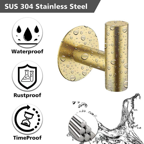 2-pack self-adhesive hooks - Door hooks - Clothes hooks - Bathroom hooks - Wall hooks - Towel hooks - Hook holders - No drilling required - Self-adhesive - SUS 304 - Suitable for home, office, bathroom and kitchen - Gold