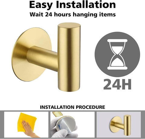2-pack self-adhesive hooks - Door hooks - Clothes hooks - Bathroom hooks - Wall hooks - Towel hooks - Hook holders - No drilling required - Self-adhesive - SUS 304 - Suitable for home, office, bathroom and kitchen - Gold
