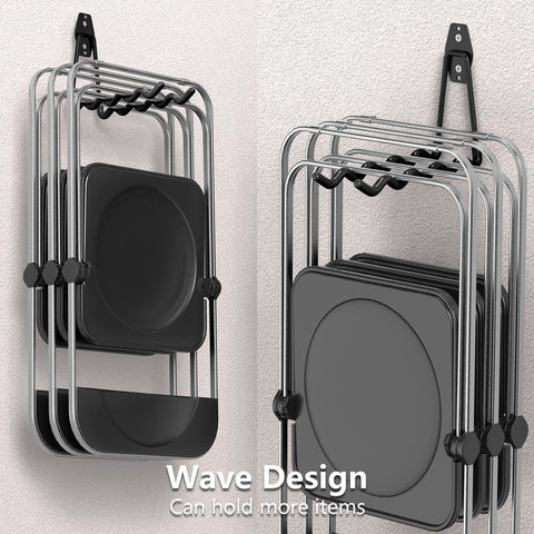 pieces - Heavy Duty Garage Hooks - Wave Long Hooks - Wall-Mounted Storage Rack - Electrical and Garden Tool Organizer - for hanging Ladders, Bicycles, Garden Hoses, Large Items and More - black - 19*16*6.5 cm
